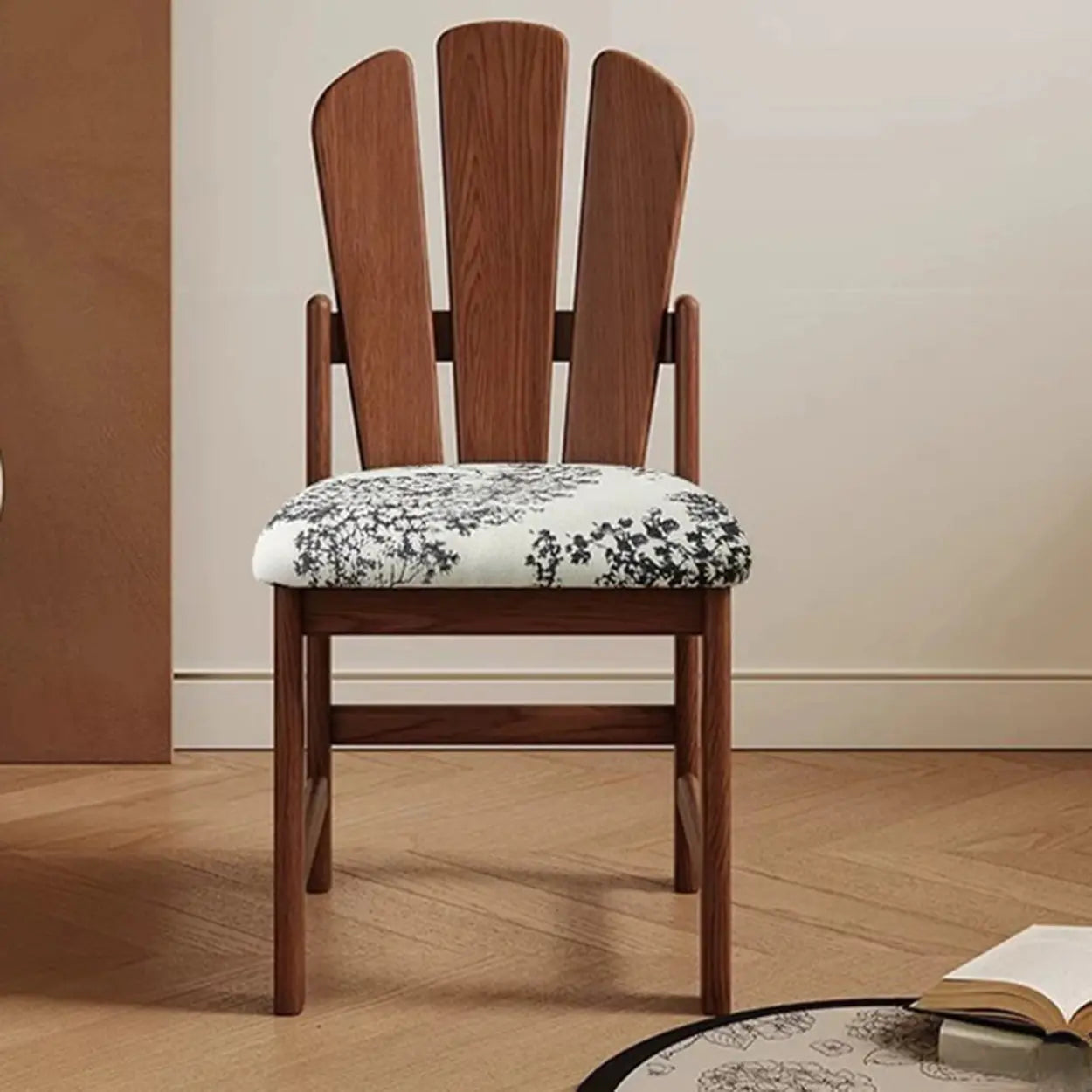 Rustic Slatted Back Wood Dining Chair with Cushion — Cherry Wood