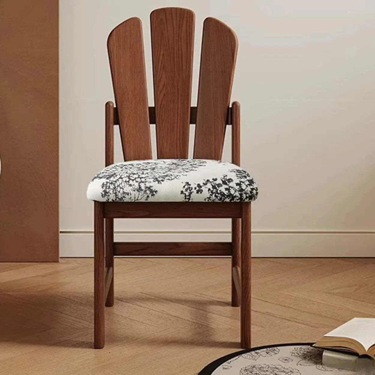 Rustic Slatted Back Wood Dining Chair with Cushion — Cherry Wood