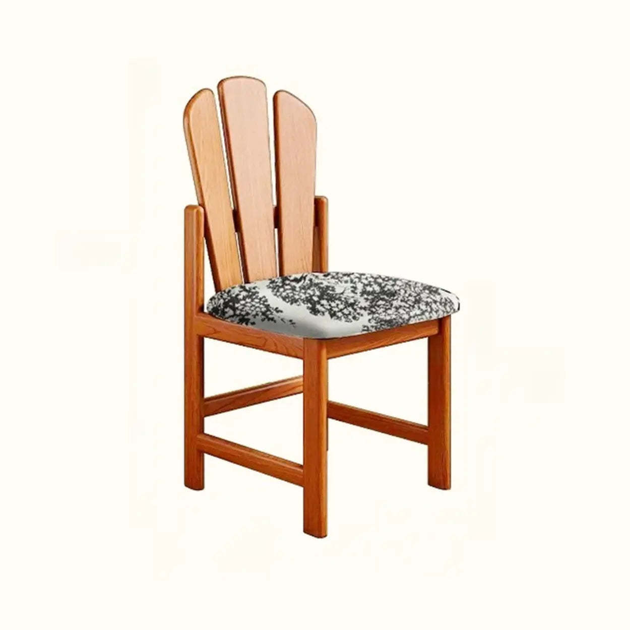 Rustic Slatted Back Wood Dining Chair with Cushion