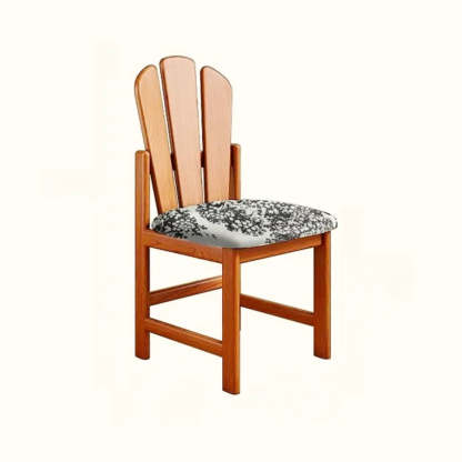 Rustic Slatted Back Wood Dining Chair with Cushion