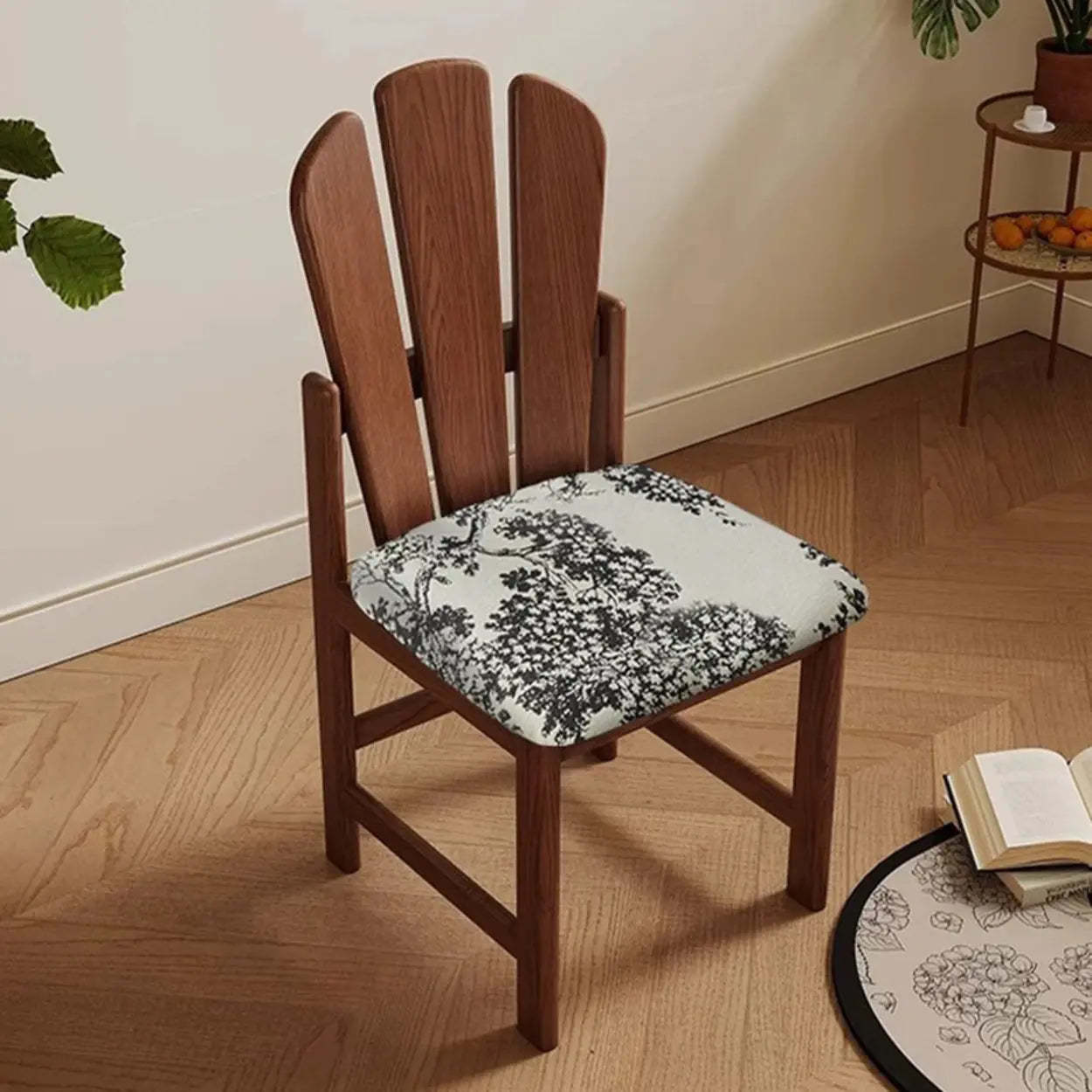 Rustic Slatted Back Wood Dining Chair with Cushion
