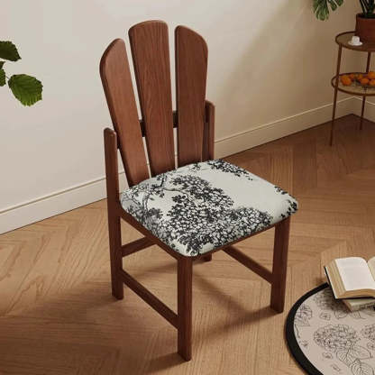 Rustic Slatted Back Wood Dining Chair with Cushion