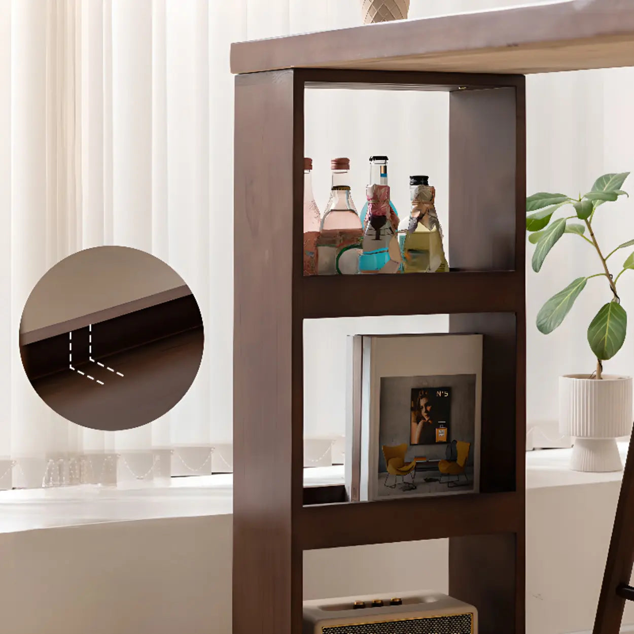 Rustic Slim Dark Brown Oval Bar Table with Shelf