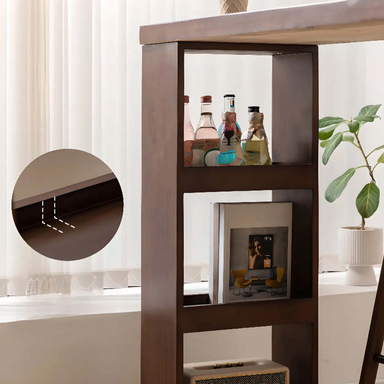 Rustic Slim Dark Brown Oval Bar Table with Shelf
