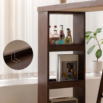 Rustic Slim Dark Brown Oval Bar Table with Shelf