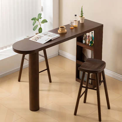 Rustic Slim Dark Brown Oval Bar Table with Shelf — Table Only