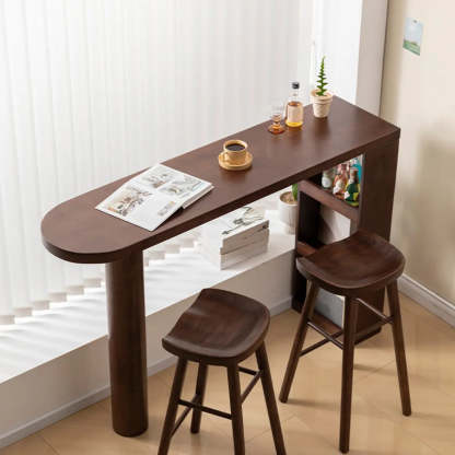 Rustic Slim Dark Brown Oval Bar Table with Shelf — Table Only