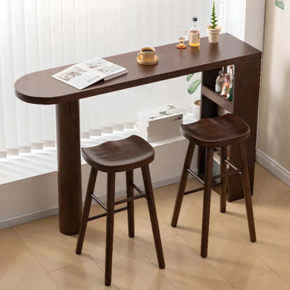 Rustic Slim Dark Brown Oval Bar Table with Shelf — Table Only