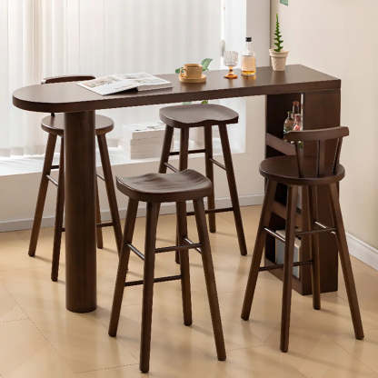 Rustic Slim Dark Brown Oval Bar Table with Shelf — Table Only