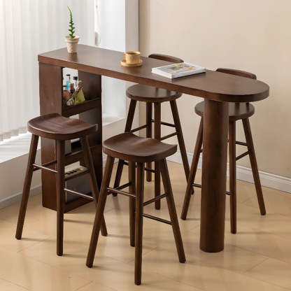Rustic Slim Dark Brown Oval Bar Table with Shelf — Table Only