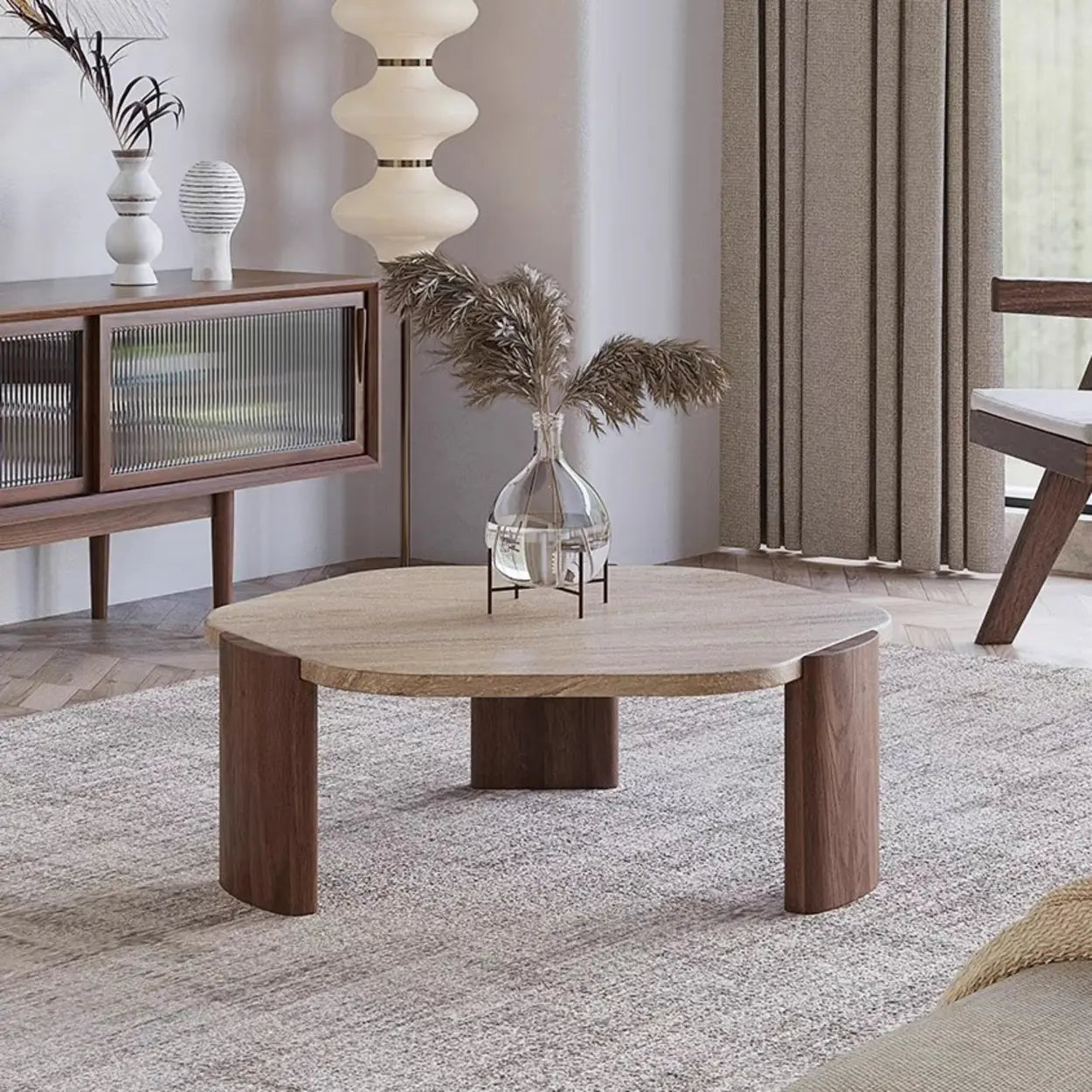 Rustic Small Round Travertine Coffee Table — Black