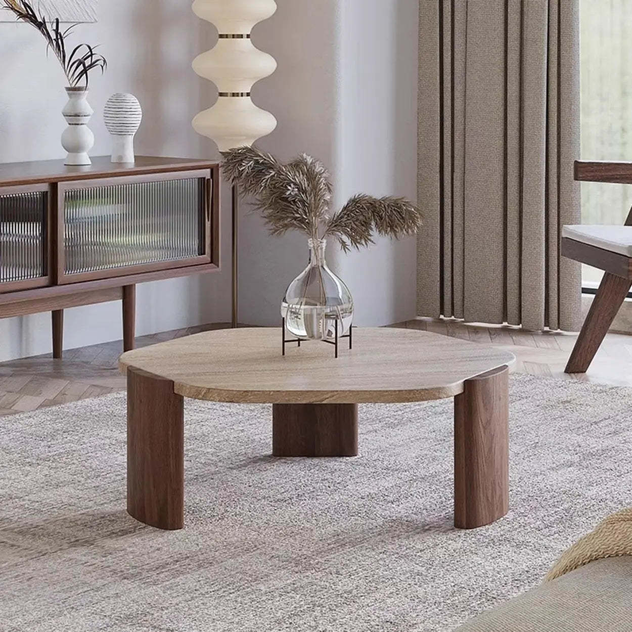 Rustic Small Round Travertine Coffee Table — Black