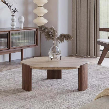 Rustic Small Round Travertine Coffee Table — Black