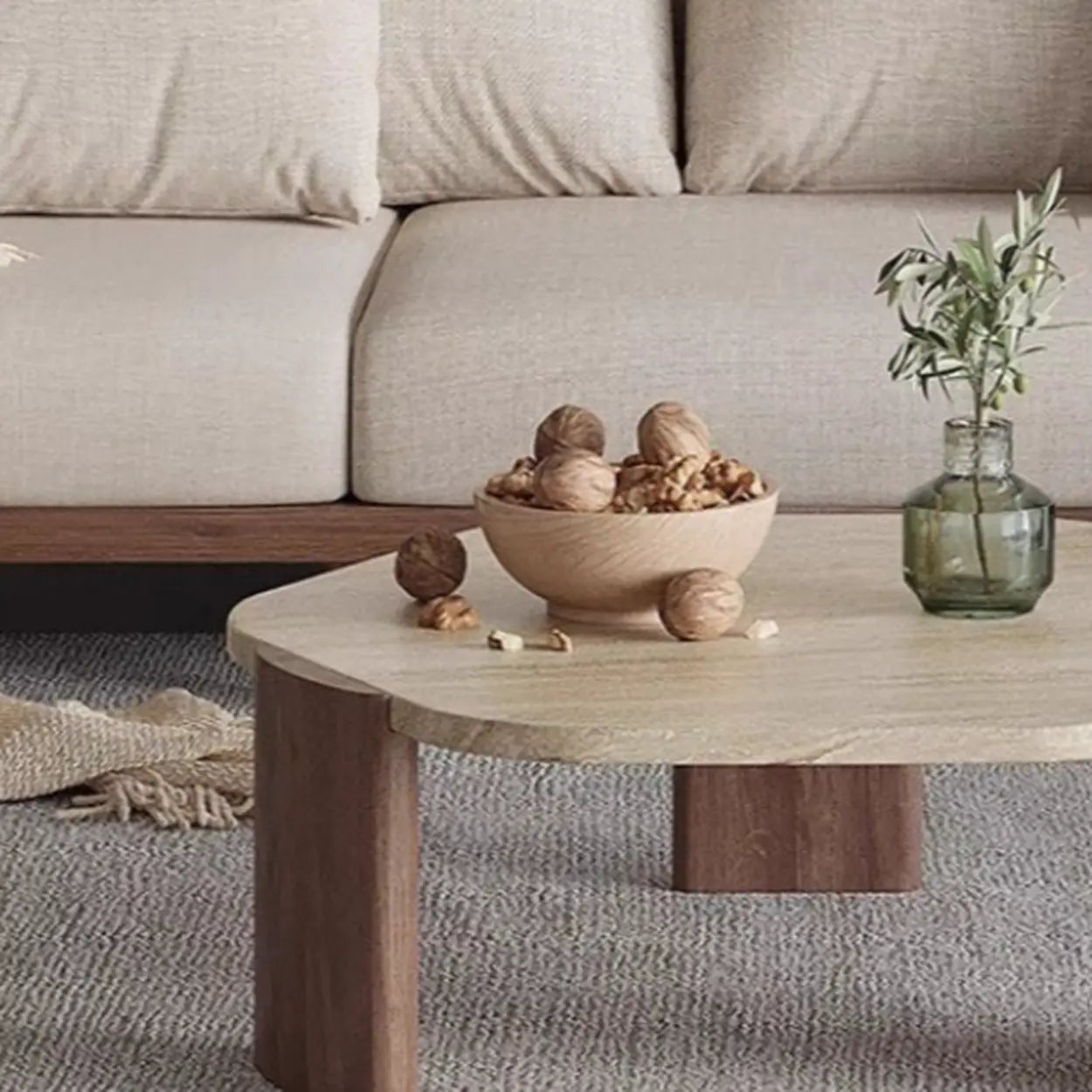 Rustic Small Round Travertine Coffee Table — Black
