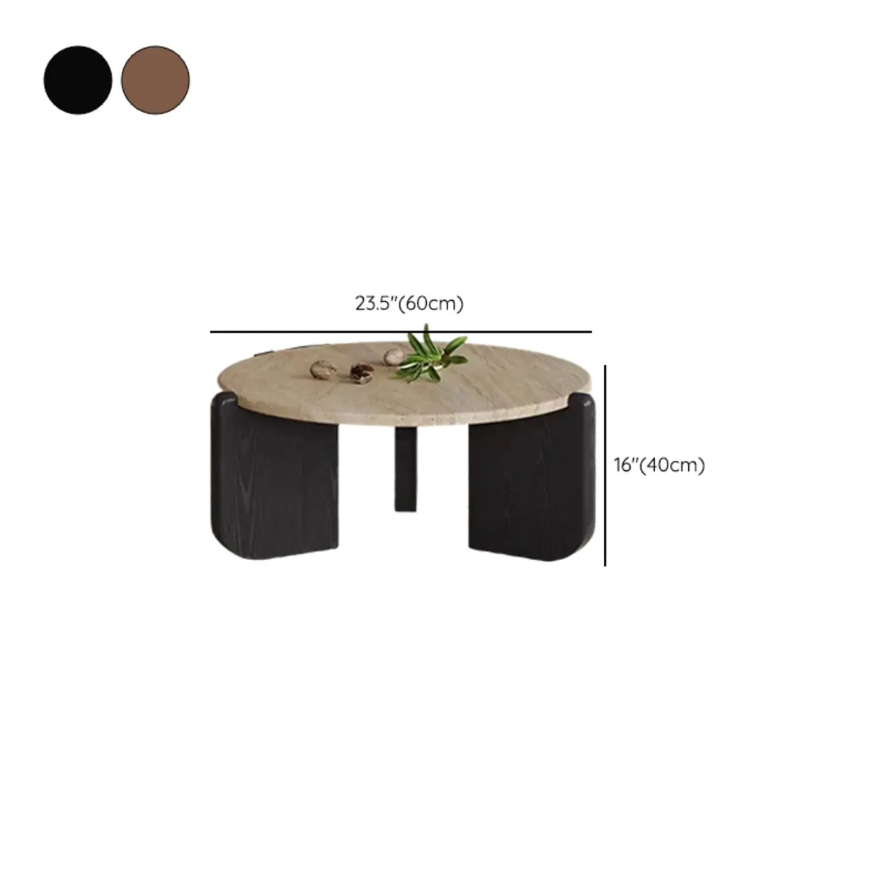 Rustic Small Round Travertine Coffee Table — Black