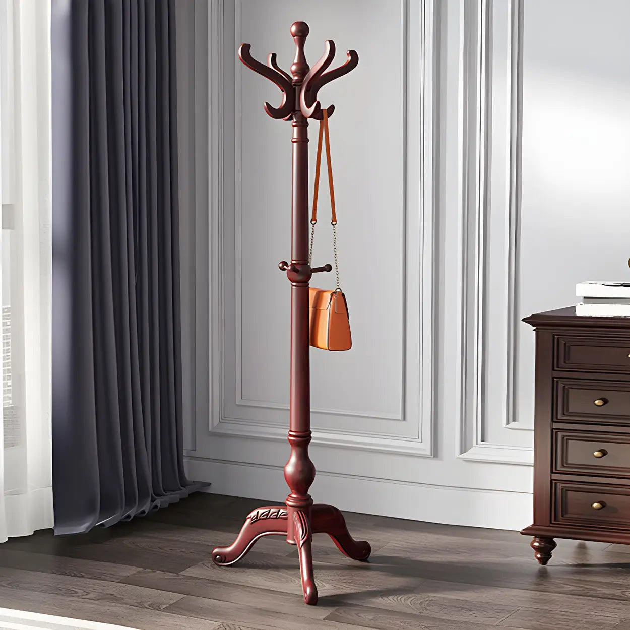 Rustic Spiral Brown Wood Freestanding Hall Tree with Hooks