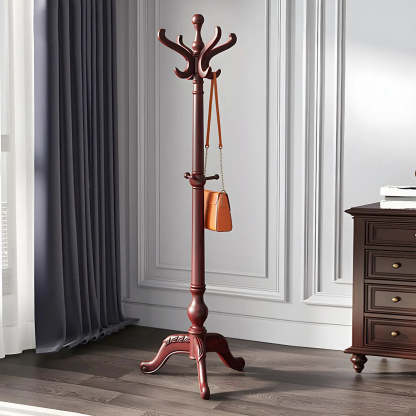 Rustic Spiral Brown Wood Freestanding Hall Tree with Hooks
