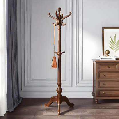 Rustic Spiral Brown Wood Freestanding Hall Tree with Hooks