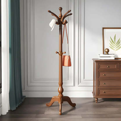 Rustic Spiral Brown Wood Freestanding Hall Tree with Hooks