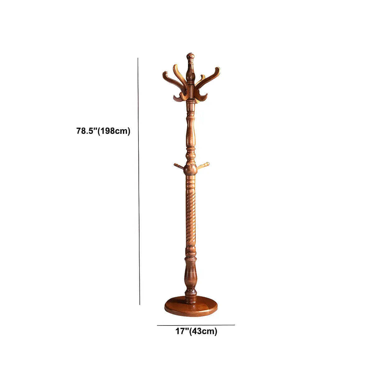 Rustic Spiral Brown Wood Freestanding Hall Tree with Hooks