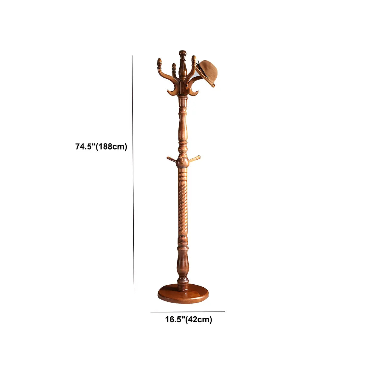 Rustic Spiral Brown Wood Freestanding Hall Tree with Hooks