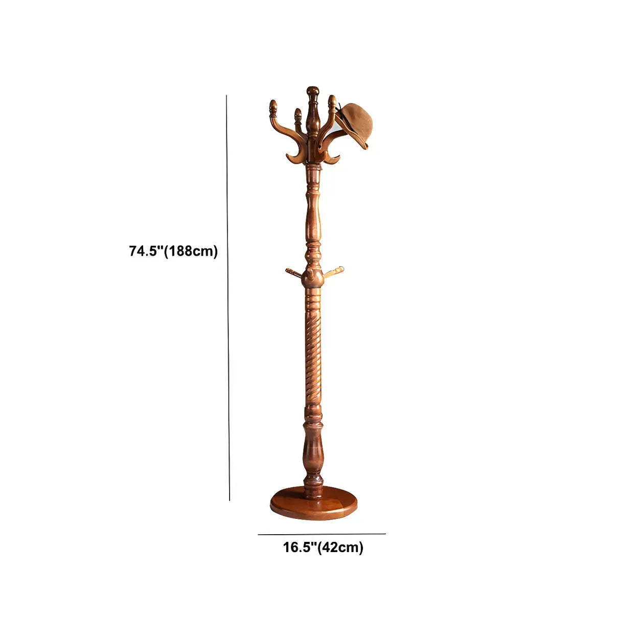 Rustic Spiral Brown Wood Freestanding Hall Tree with Hooks