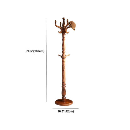 Rustic Spiral Brown Wood Freestanding Hall Tree with Hooks