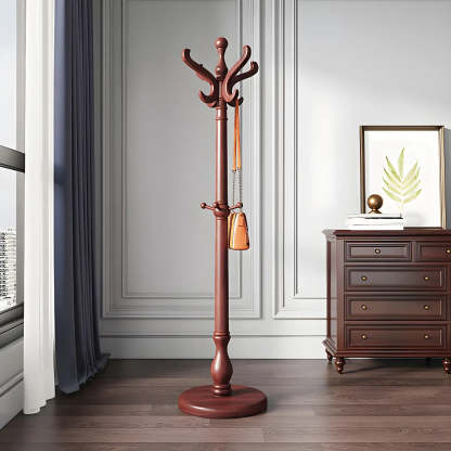 Rustic Spiral Brown Wood Freestanding Hall Tree with Hooks — Tan