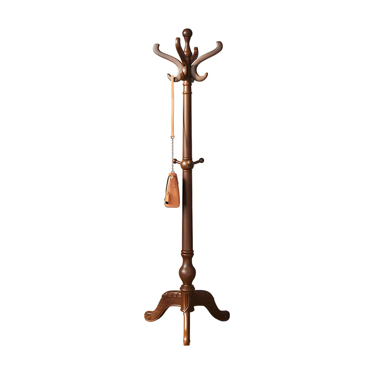 Rustic Spiral Brown Wood Freestanding Hall Tree with Hooks — Brown