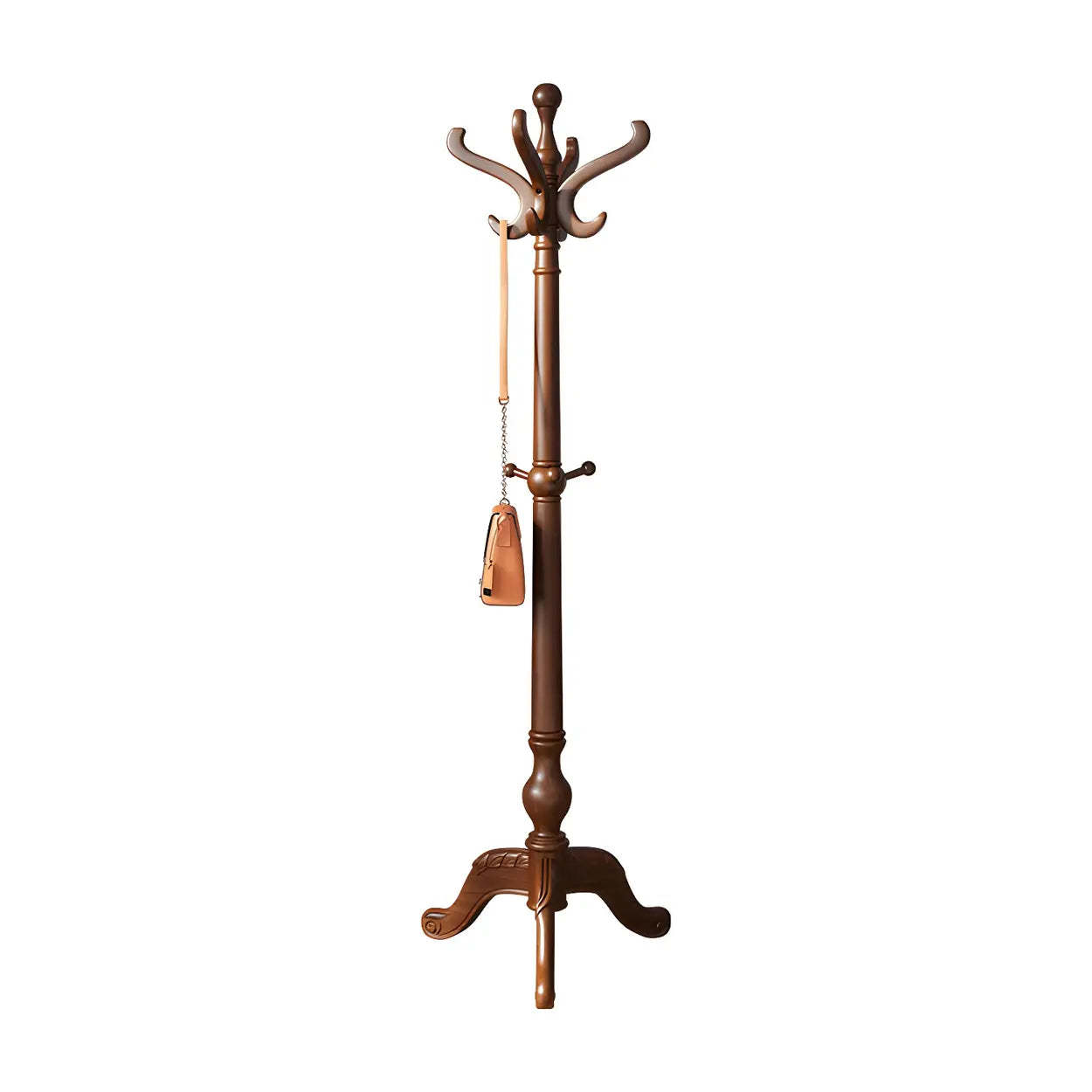 Rustic Spiral Brown Wood Freestanding Hall Tree with Hooks — Brown