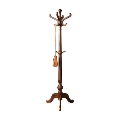 Rustic Spiral Brown Wood Freestanding Hall Tree with Hooks — Brown