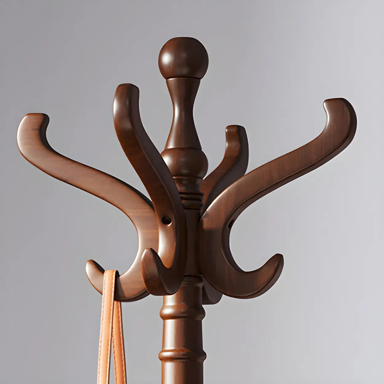 Rustic Spiral Brown Wood Freestanding Hall Tree with Hooks — Brown-Khaki