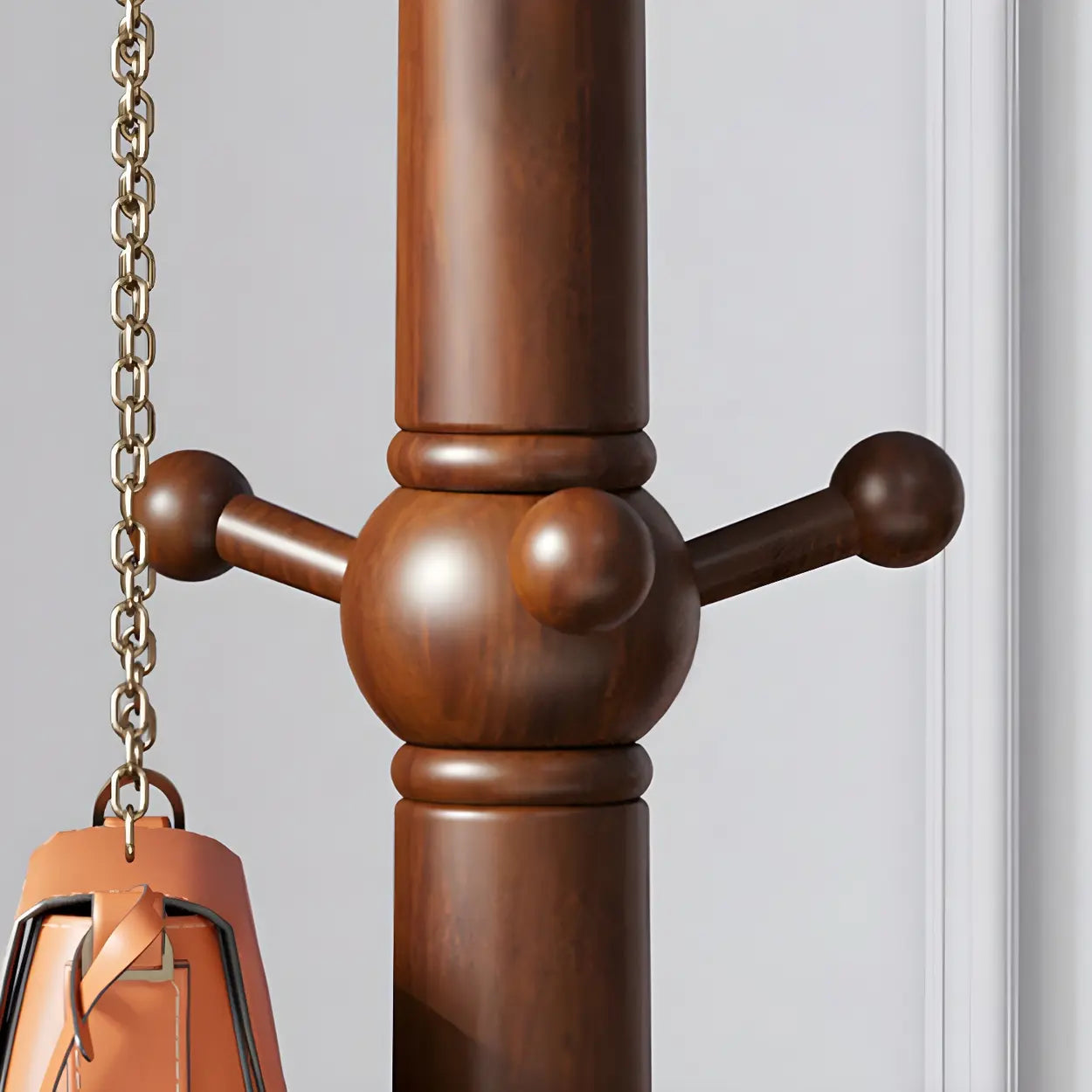 Rustic Spiral Brown Wood Freestanding Hall Tree with Hooks