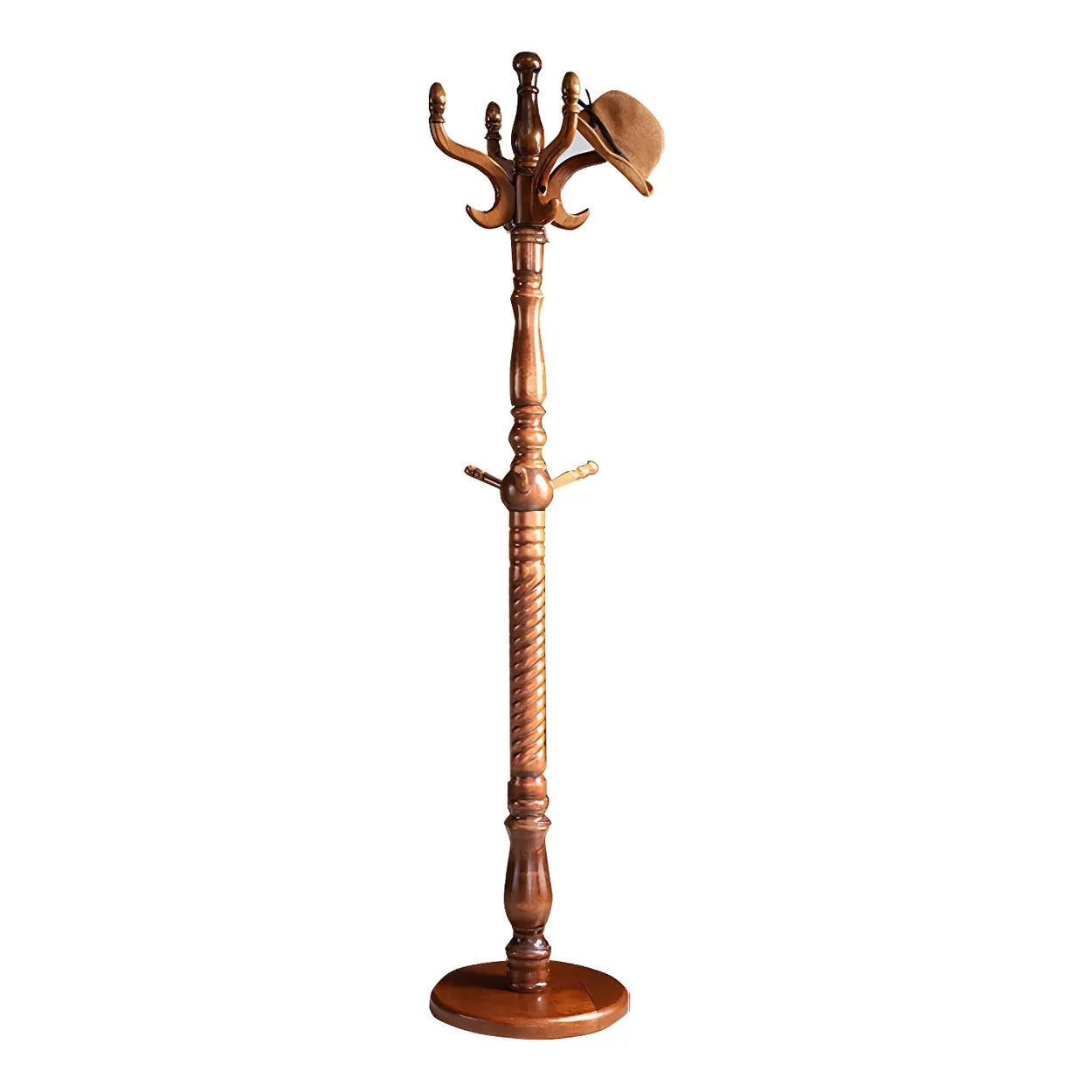 Rustic Spiral Brown Wood Freestanding Hall Tree with Hooks