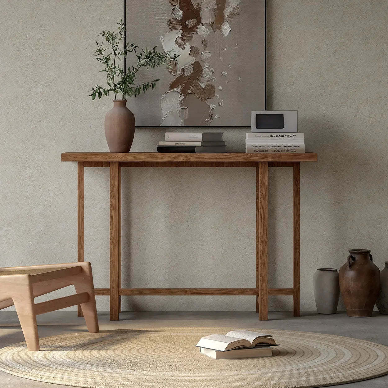 Rustic Solid Wood Entryway Console Table — Pine