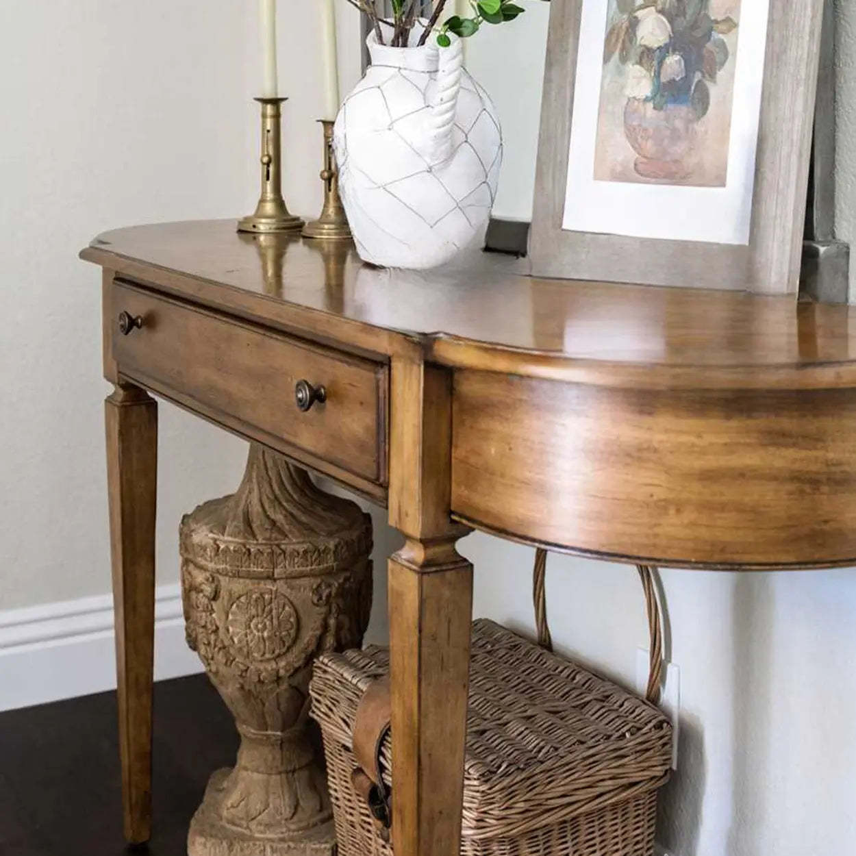 Rustic Half-Moon Wood Brown Console Table