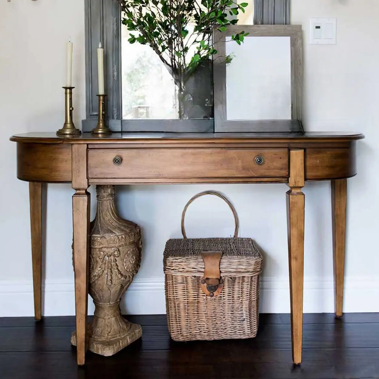 Rustic Half-Moon Wood Brown Console Table