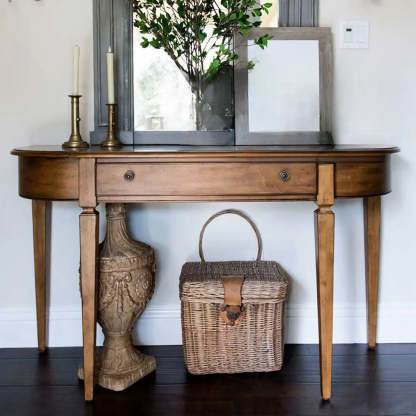 Rustic Half-Moon Wood Brown Console Table