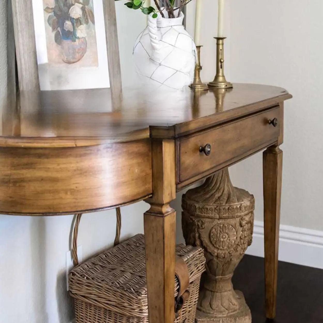 Rustic Half-Moon Wood Brown Console Table