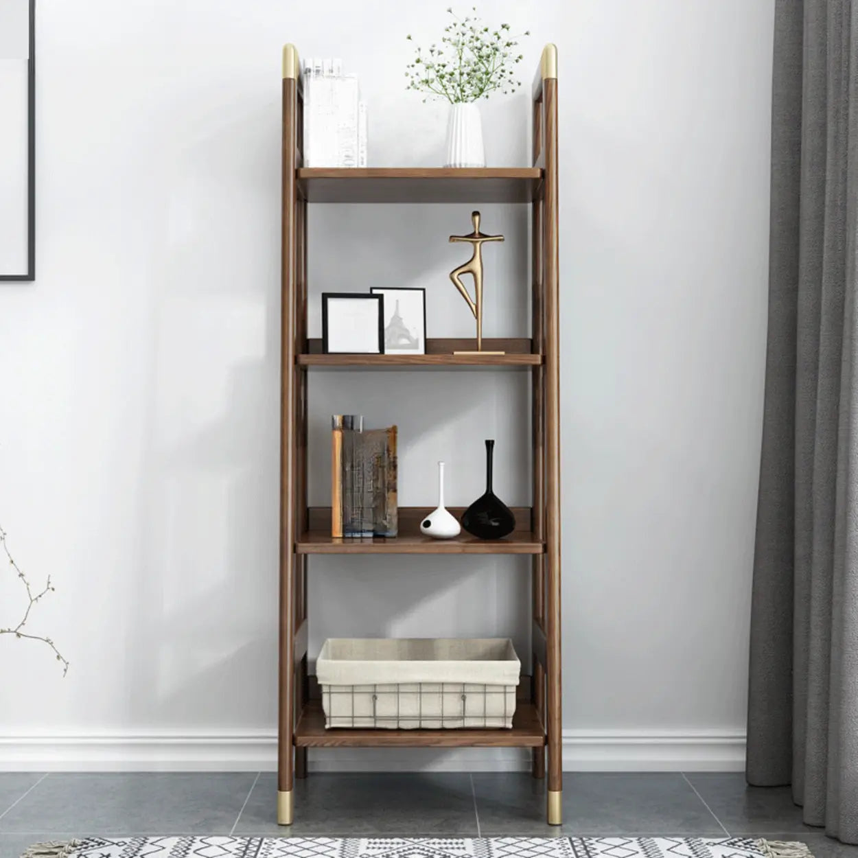 Rustic Brown Walnut Ladder Display Bookcase