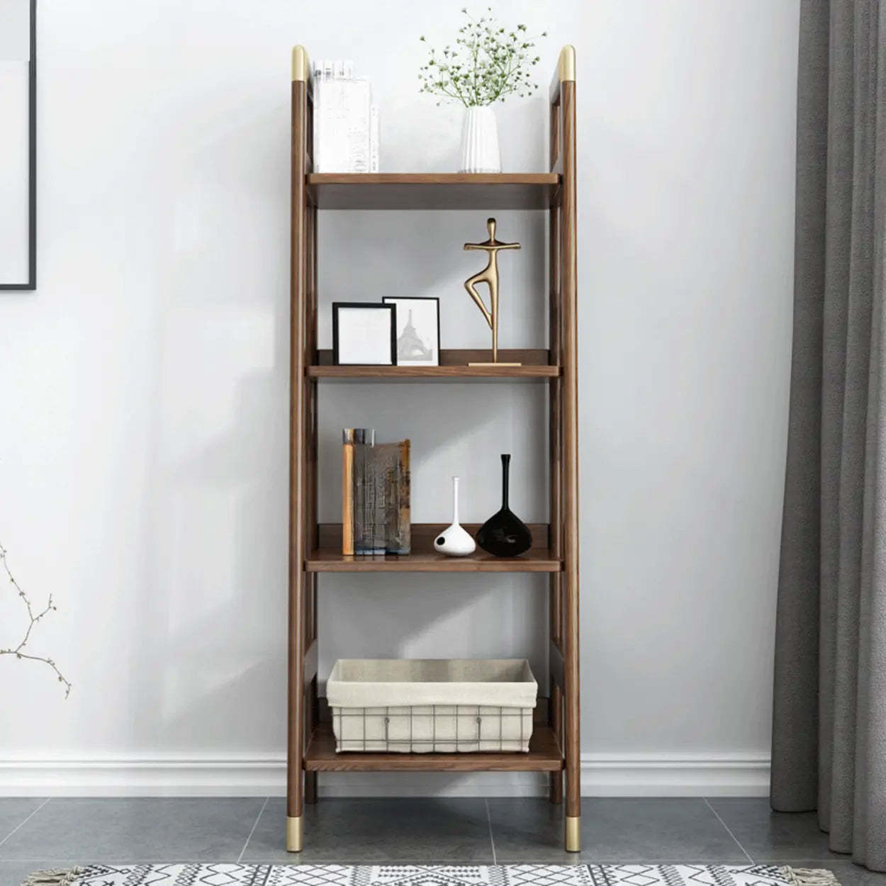 Rustic Brown Walnut Ladder Display Bookcase