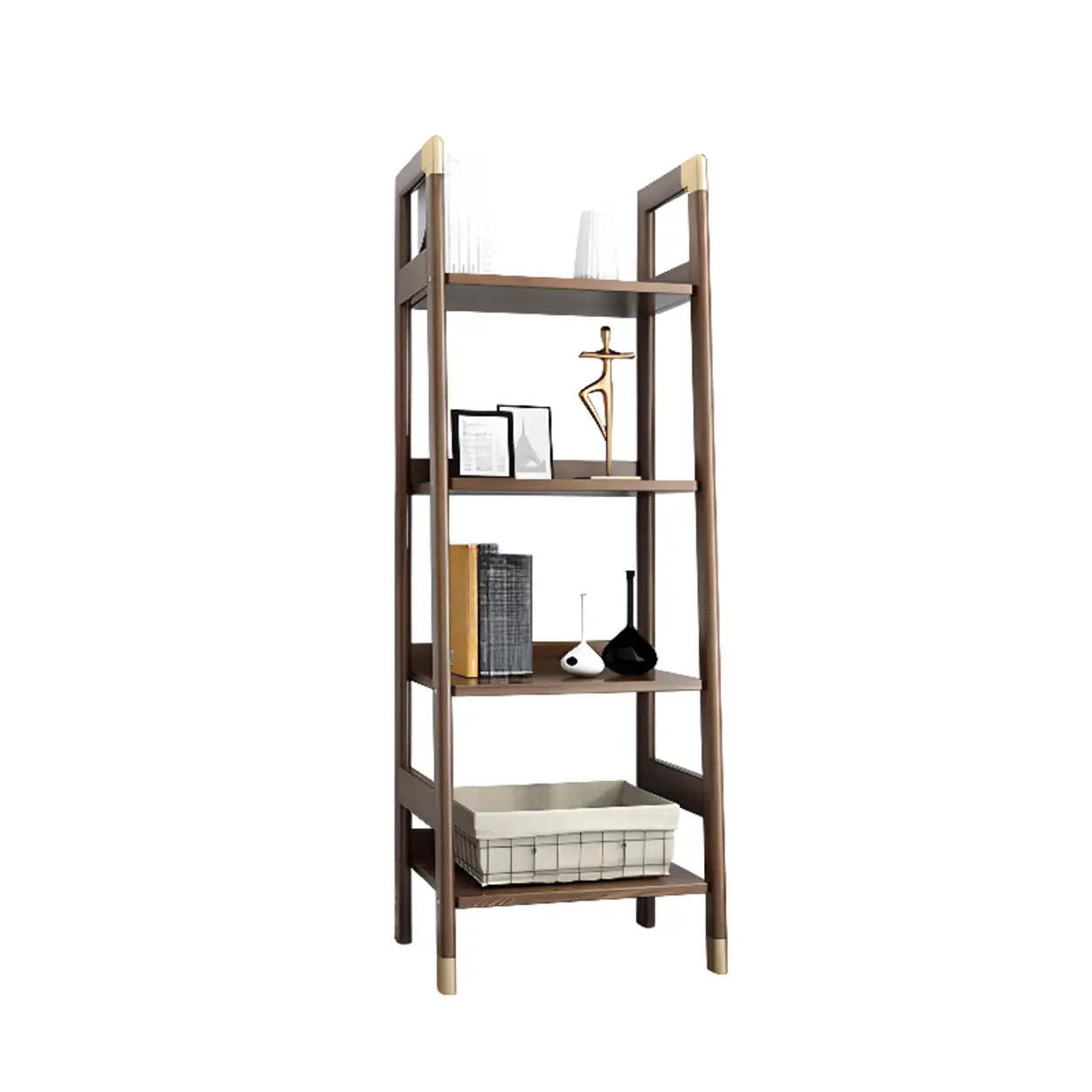 Modern display ladder brown wood bookcases — 17" L x 16" W x 54" H