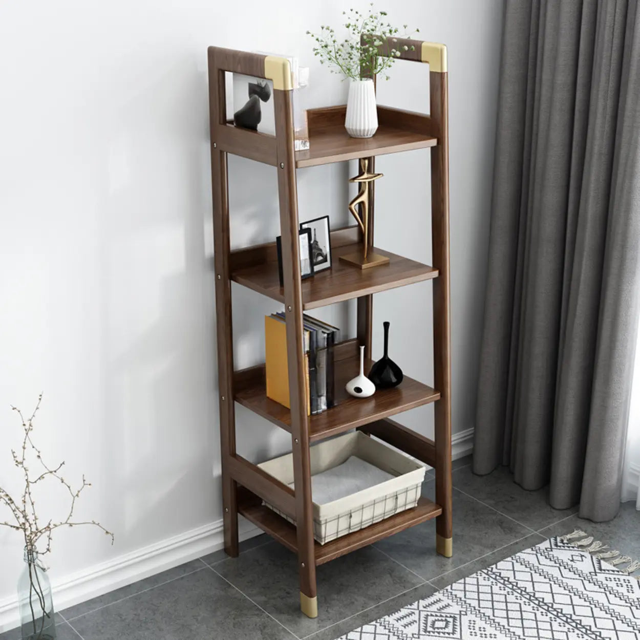 Rustic Brown Walnut Ladder Display Bookcase