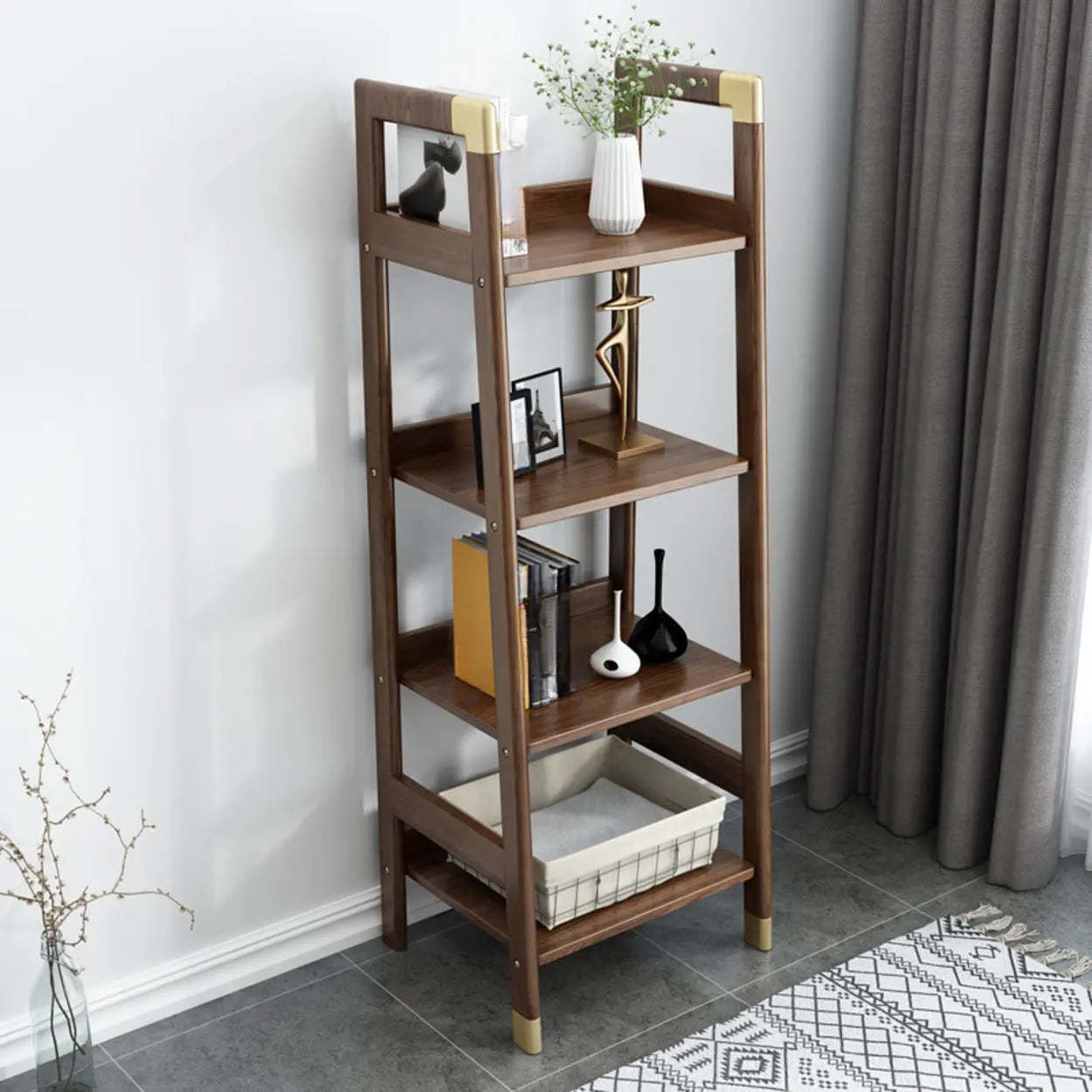 Rustic Brown Walnut Ladder Display Bookcase