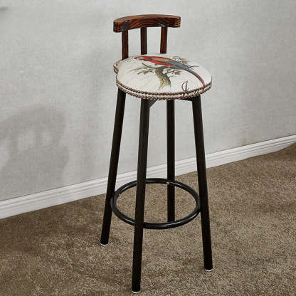 Rustic Multicolor Fabric Round Swivel Bar Stool — White