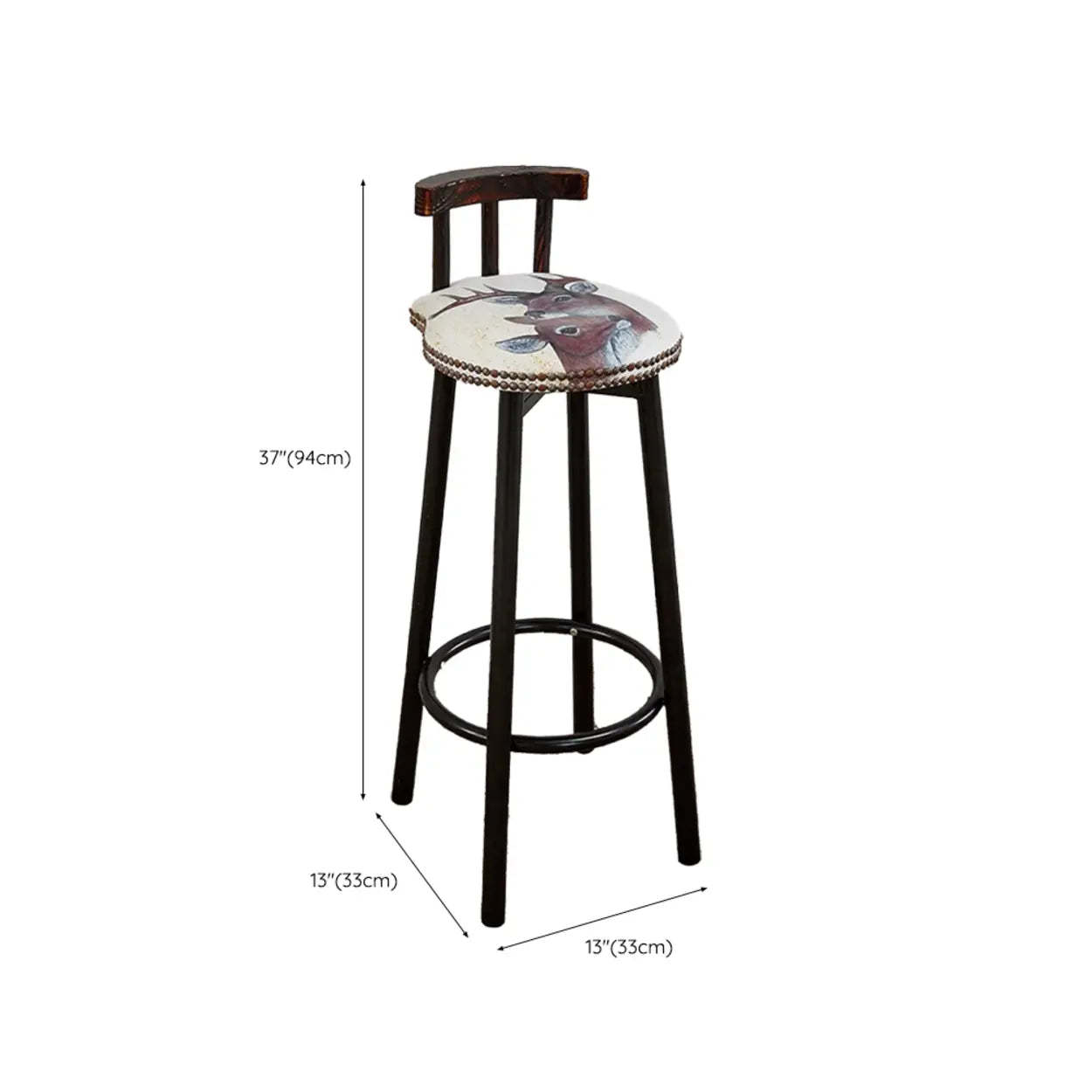 Rustic Multicolor Fabric Round Swivel Bar Stool