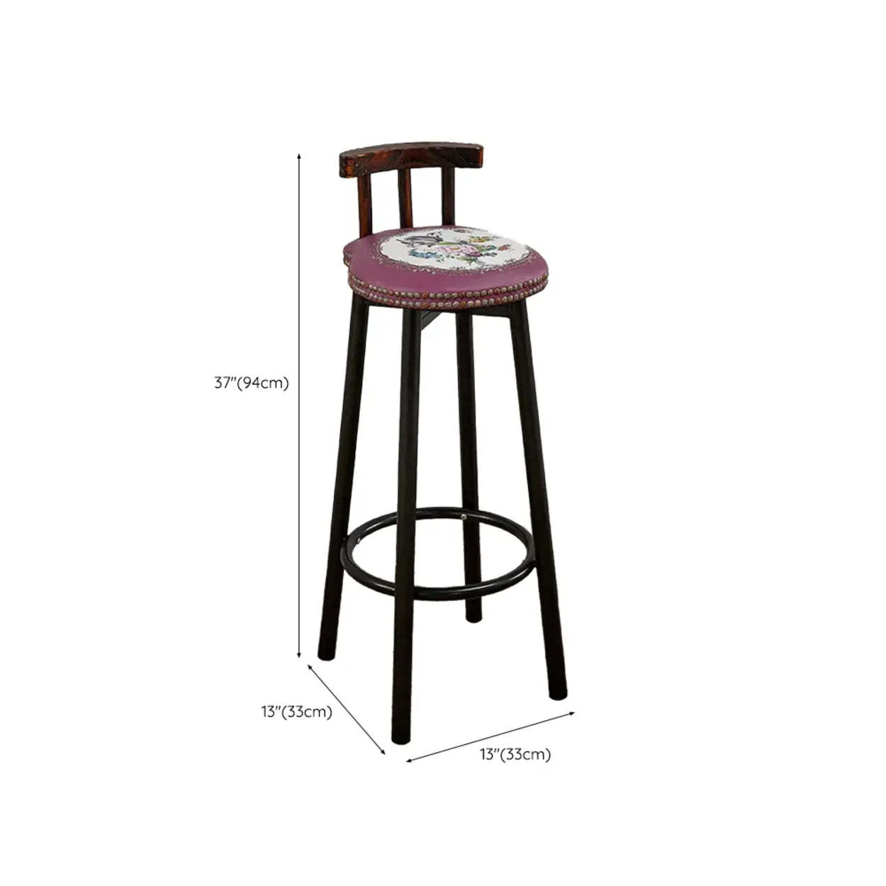 Rustic Multicolor Fabric Round Swivel Bar Stool