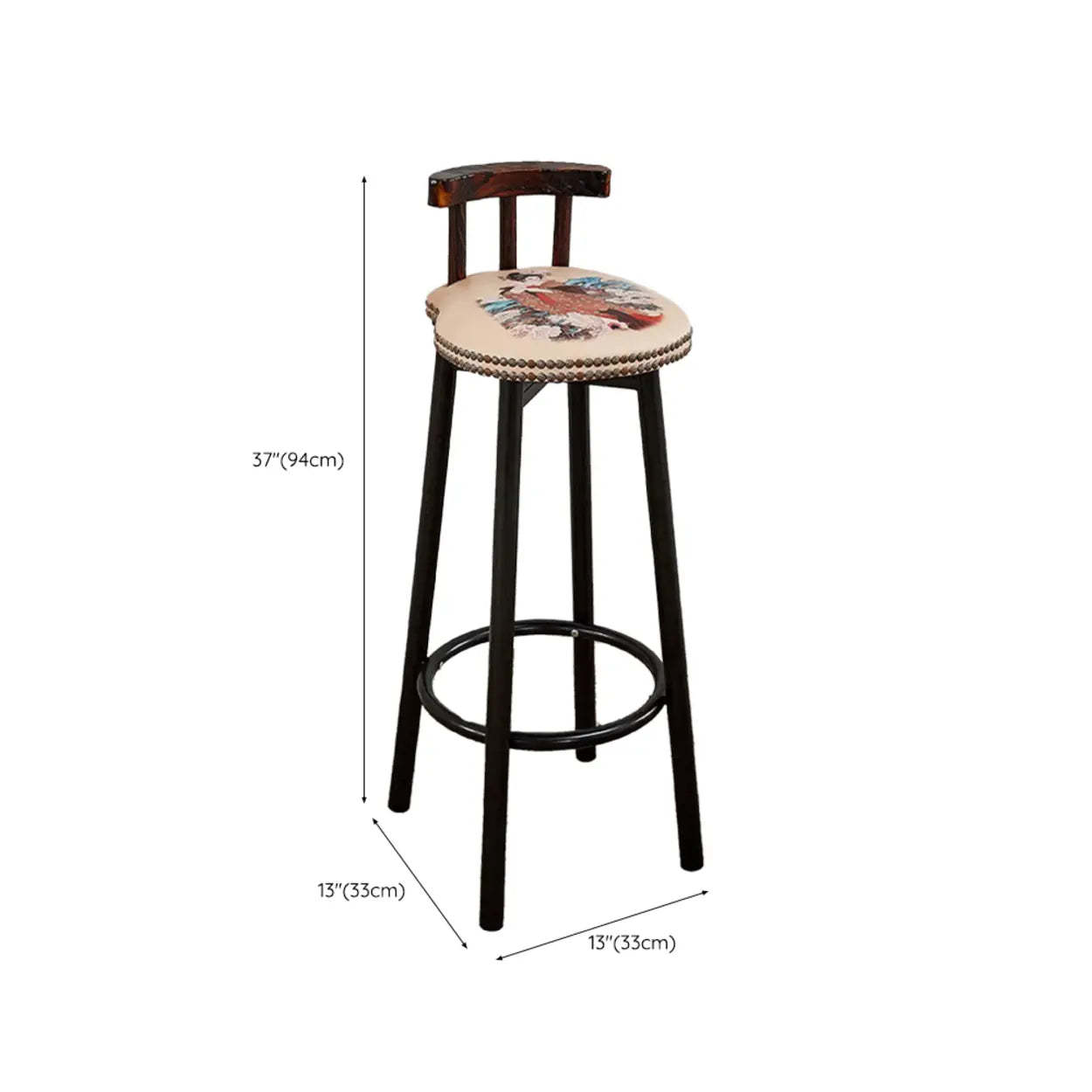 Rustic Multicolor Fabric Round Swivel Bar Stool