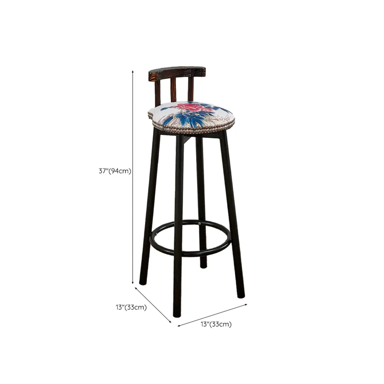 Rustic Multicolor Fabric Round Swivel Bar Stool