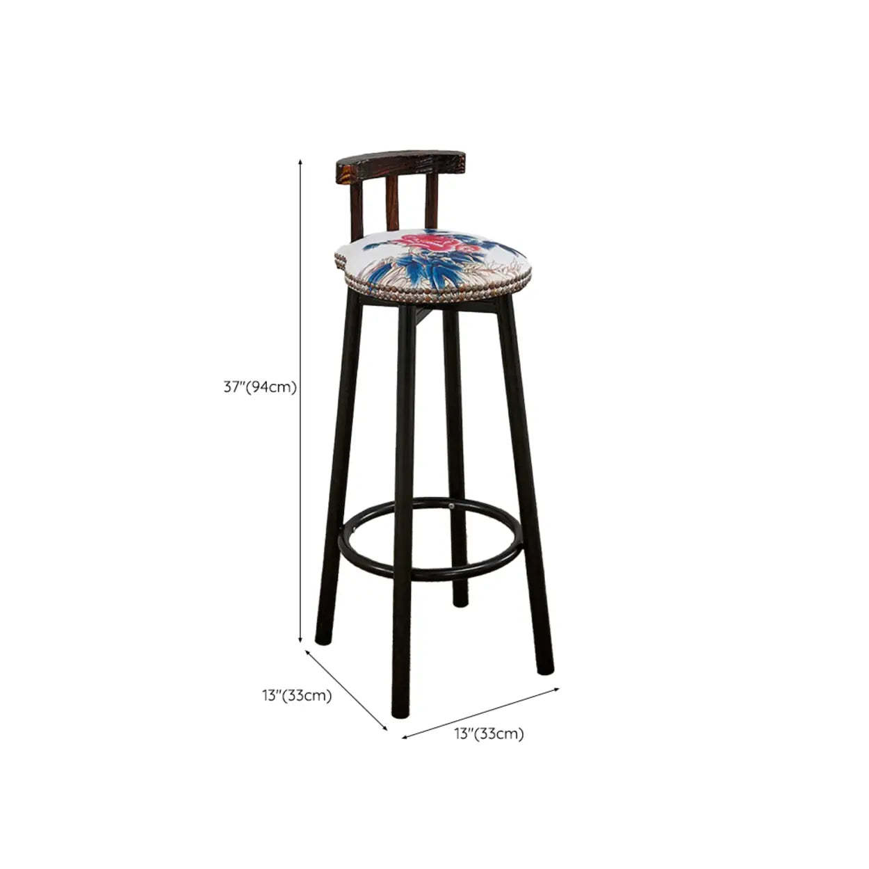 Rustic Multicolor Fabric Round Swivel Bar Stool